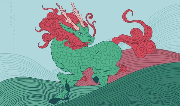 Mythologisch Wezen Dragon Horse Eenvoudige Golven Patroon Achtergrond — Stockvector