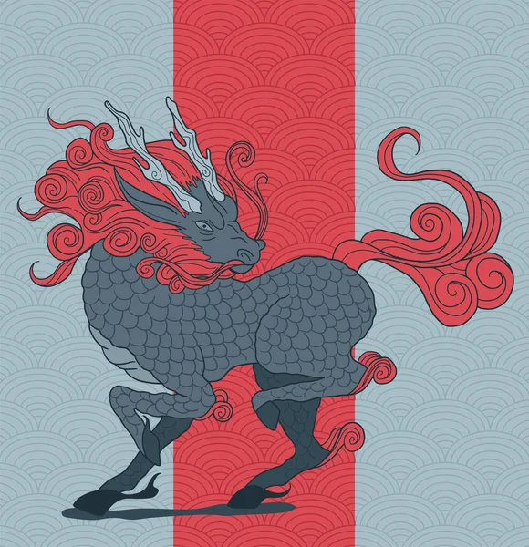 Mytologisk Varelse Dragon Horse Enkla Vågor Mönstrad Bakgrund — Stock vektor