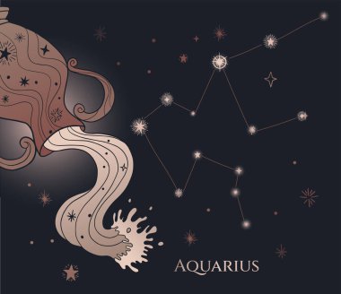 Karanlık arka planda su olan amforo çizimi, Kova burcu burcu