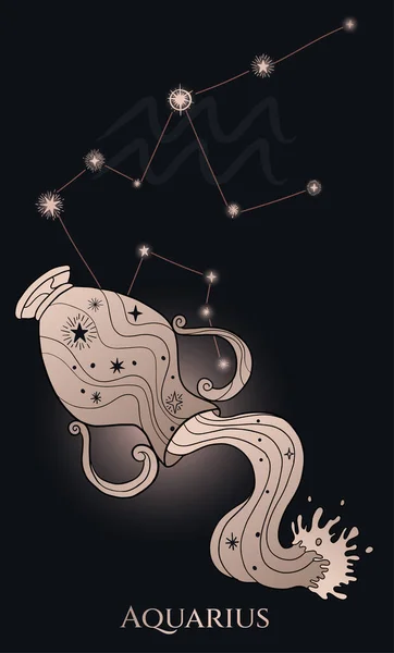 Illustration Amphore Avec Eau Sur Fond Sombre Signe Zodiaque Aquarius — Image vectorielle