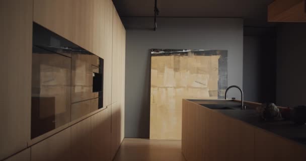 Echt zeitgenössisches und modernes Design-Appartement, stilvolles Interieur der Küche — Stockvideo