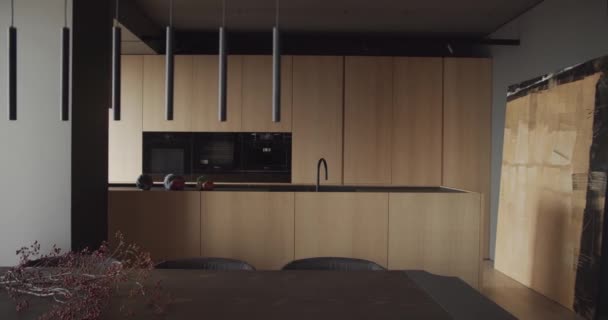 Echte eigentijdse en moderne design appartement, Stijlvol interieur van de keuken — Stockvideo