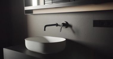 Rahat minimalist banyo, siyah ve gri tonlu, lüks modern ev