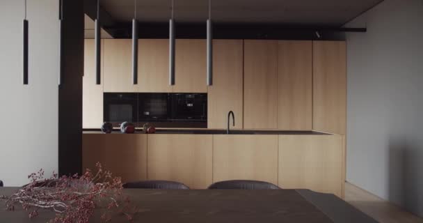 Prawdziwe nowoczesne i nowoczesne mieszkanie designerskie, stylowe wnętrze kuchni — Wideo stockowe