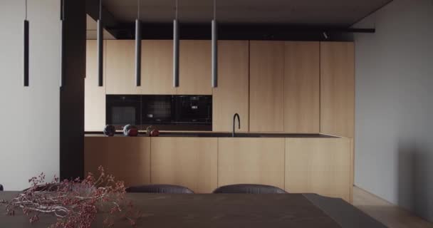 Real apartamento de diseño contemporáneo y moderno, elegante interior de la cocina — Vídeo de stock