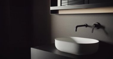 Rahat minimalist banyo, siyah ve gri tonlu, lüks modern ev