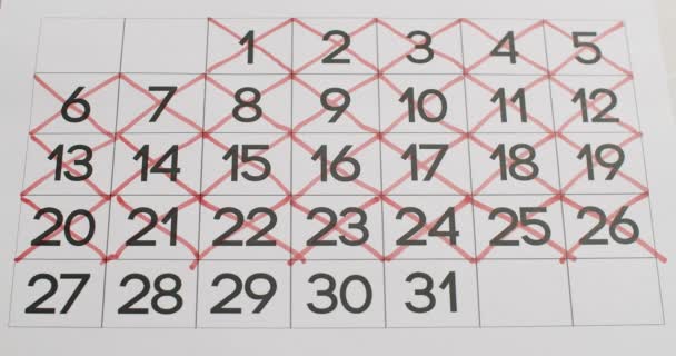 Kalender 26,27,28,29,30,31th Datum för månaden Crossed Out. Dagar i en kalender — Stockvideo