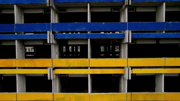 Building in the colorful flag of Ukraine, yellow and blue colors. Message No war — Stock Video