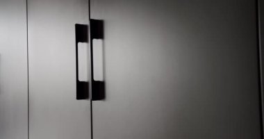 Minimalist black wardrobe in modern interior. Door Details.Minimalist black door