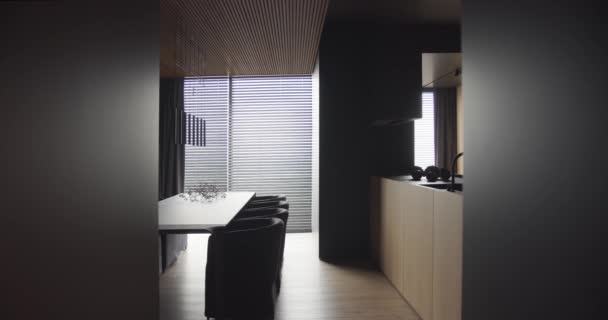 Real apartamento de diseño contemporáneo y moderno, elegante interior de la cocina — Vídeo de stock