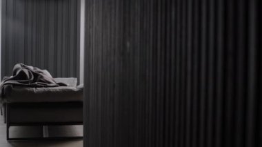 Modern Real Apartman Salonu. Gri renkli mobilyaları var. Modaya uygun beyaz ve gri mobilyalar ve gri halı. Evde kimse yokken boş bir odada rahat bir kanepe.