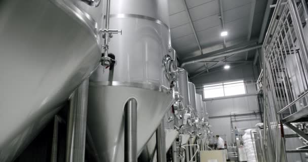 Huge Stainless Vats Brewery Equipment Beer Fermentation Brewing Equipment Factory — Vídeos de Stock