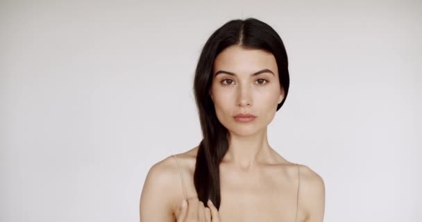 Piękna Kobieta Twarzą Zdrowe Świeże Piękno Skóry Żeński Model Białej — Wideo stockowe