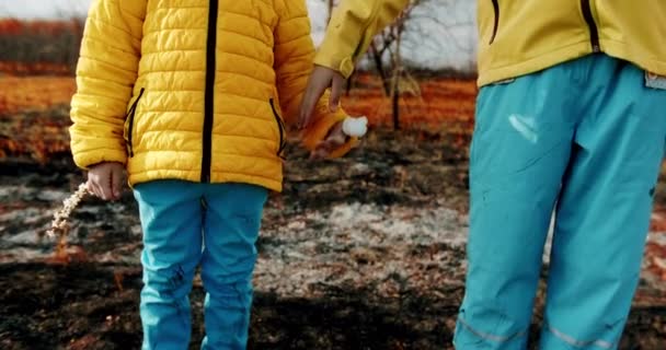 Little Sisters Dressed Colors Ukrainian Flag Holding Hands Background Earth — Stockvideo