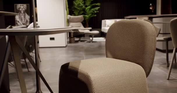Moderner Brauner Sessel Und Relaxsitz Aus Stoff Modernes Minimalistisches Zuhause — Stockvideo