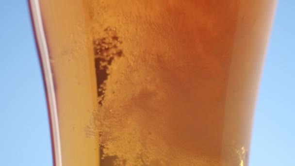 Bière Est Versée Dans Verre Propre Macro Shot Fines Bulles — Video
