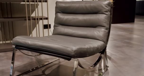 Modern Gray Leather Armchair Living Room Design Gray Armchair Modern — Stock Video