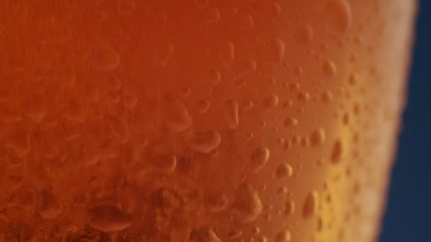 Světlo Prochází Sklenicí Piva Vzduchové Bubliny Jsou Vidět Skle Modrém — Stock video