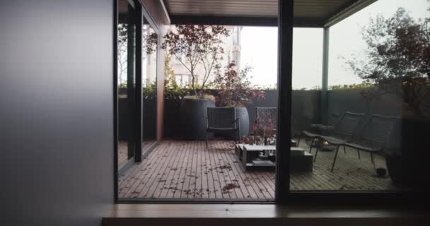 Appartement Terrasse Minimaliste Avec Arbres Japonais Parquet Appartement Luxe Concept — Video