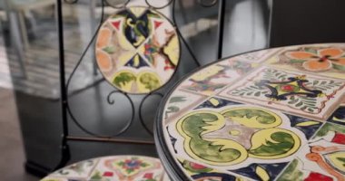  Outdoor table and chairs for garden park. Modern Chairs, Summer Terrace with minimalist chair and table. Modern Black Furniture for garden and Modern Luxury Villa. Minimalist apartment.