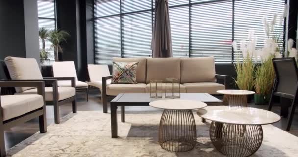 Modern White Beige Furniture Garden Modern Luxury Villa Minimalist Apartment — Stock Video