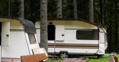 Family vacation travel RV, holiday trip in motorhome. relaxing with a travel trailer. travel camper trailer. Vacation trip with travel vehicle.