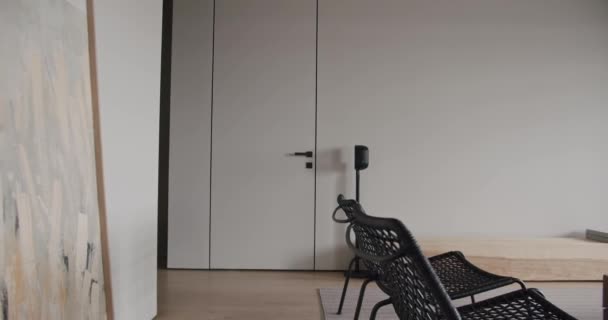 Сучасна Вітальня Розкішний Мінімалістичний Дизайн Реальна Квартира Білими Сірими Тонами — стокове відео