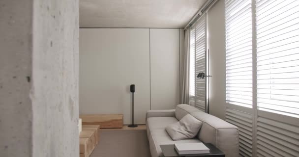 Modernes Wohnzimmer Luxus Minimalistisches Design Echte Wohnung Mit Weißen Und — Stockvideo