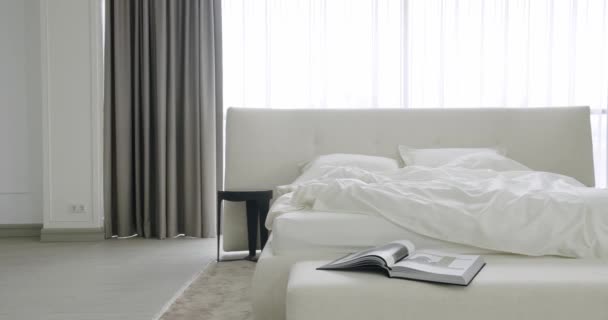 Elegance Interior Design Minimalist Bedroom Modern Hotel Bedroom Interior Duble — Vídeos de Stock
