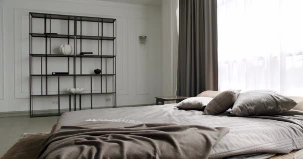 Elegance White Brown Interior Design Minimalist White Bedroom Modern Hotel — Stockvideo