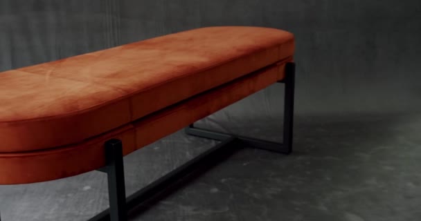 Decor Luxury Apartment Comfortable Orange Fabric Pouf Elegant Orange Puff — Stock Video