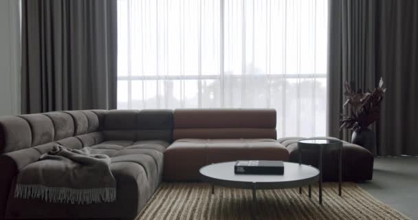 Fashionable Furniture Modern Contemporary Minimalist Living Room Gray Brown Furniture — Stockvideo
