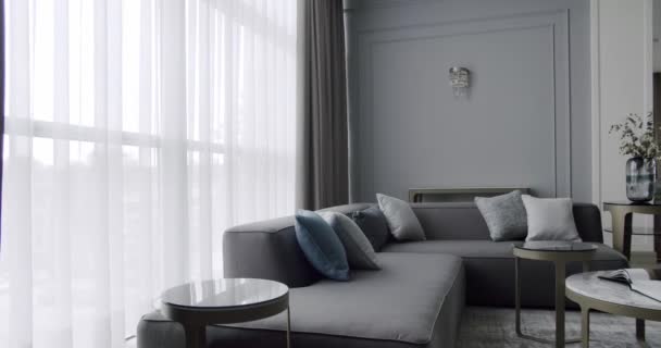 Modern Contemporary Minimalist Living Room Gray Furniture Luxury Modern House — Video Stock