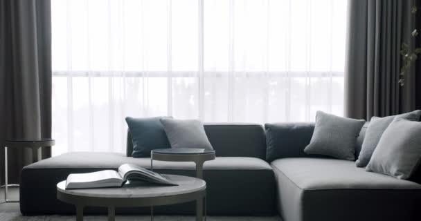 Minimalist Living Room Gray Furniture Luxury Modern House Interior Corner — Wideo stockowe