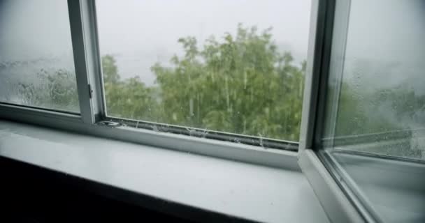 Raining Ice Storm Torrential Hailstone Rain Window Inundation Flooding Rainfall — Stockvideo