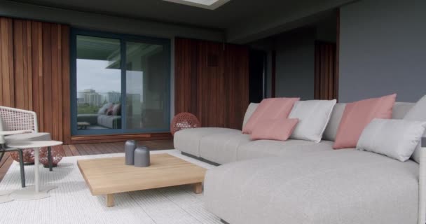 Modern Real Terrace Luxury House Beautiful Furniture Sliding Door Modern — Stok Video