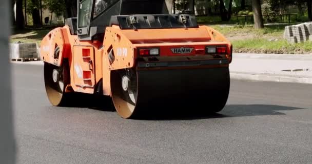 Heavy Machinery Asphalt Paver Machine Road Construction Site Road Building — Wideo stockowe