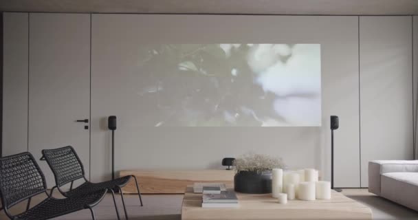 Pokój Dzienny Luksusowy Minimalistyczny Design Prawdziwy Apartament Barwach Białym Szarym — Wideo stockowe