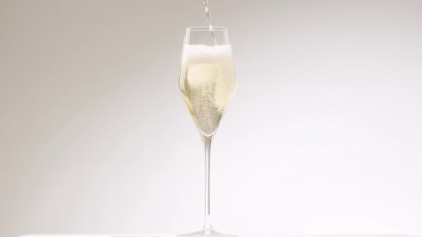 Glass Champagne White Isolated Background Champagne Bubbles Slow Motion Super — Stock video