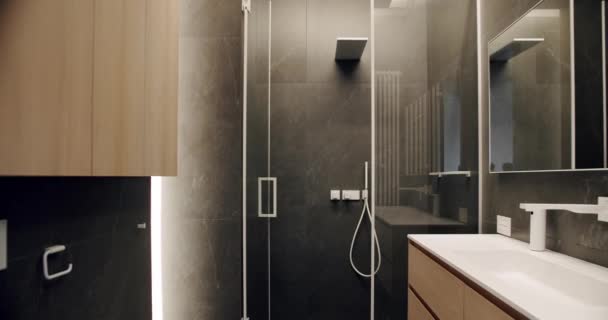 Luxury Bathroom Interior Interior Minimalis Dengan Warna Coklat Dengan Aksesoris — Stok Video
