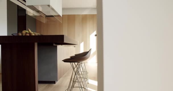 Prachtig Keukeninterieur Met Nieuwe Stijlvolle Meubels Moderne Keuken Met Minimalistische — Stockvideo