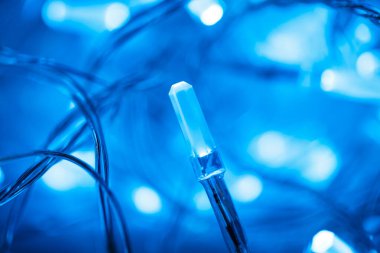 Bir Noel çelenginde mavi LED ampulü