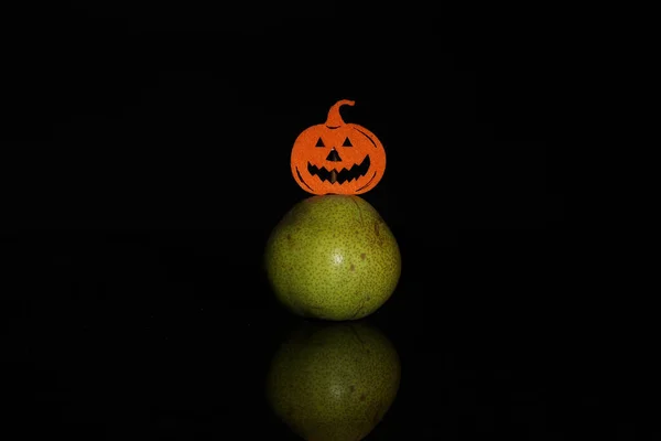Silhouette Halloween Citrouille Sur Fond Noir — Photo