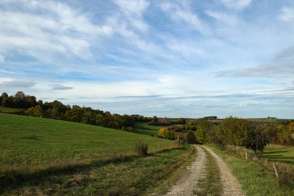 Herbstlandschaft Mit Grünen Wiesen Und Feldern — Stockfoto