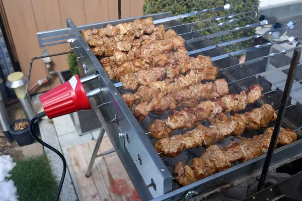 Carne Assada Cozida Churrasco Com Fumaça — Fotografia de Stock