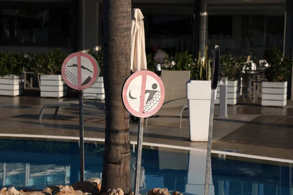 Warning Information Signs Swimming Pool Hotel — Foto Stock