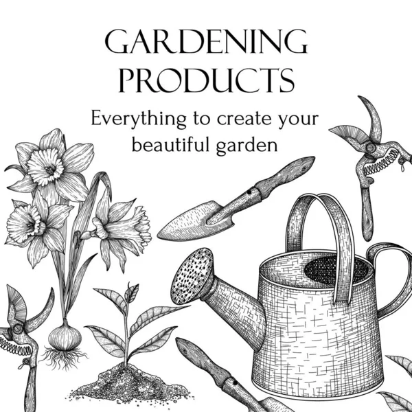 Illustration Vectorielle Avec Éléments Graphiques Jardinage Linéaire Semis Une Fleur — Image vectorielle