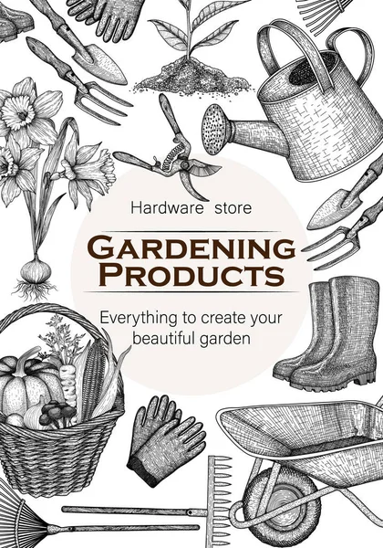 Modelo Banner Vetorial Com Elementos Para Jardinagem Luvas Domésticas Botas —  Vetores de Stock