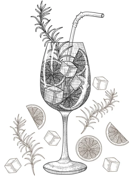 Vektorillustration Eines Aperol Spritz Cocktails Einem Glasbecher Mit Orangen Rosmarin — Stockvektor