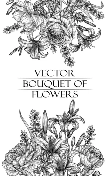 Vector Frame Graphic Linear Flower Bouquets Banner Template Rose Tiger — 스톡 벡터